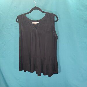 Loft Womens Black Sleeveless V-Neck Tiered Tank Top Medium